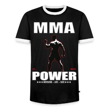 MMA Power Design für den Mixed Martial Arts Fan - Männer Kontrast-T-Shirt - Schwarz/Weiß - Vorne - AI Model Female 172 light (172cm) & AI Model Male 178 light (178cm)