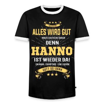Everything's going to be alright, because Hanno Ist da Outfit - Men's Ringer Shirt - black/white - Front - AI Model Female 172 light (172cm) & AI Model Male 178 light (178cm)