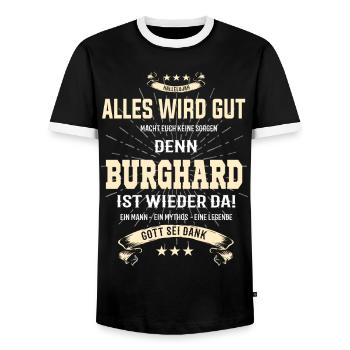 Everything's going to be alright, because Burghard Ist da Outfit - Men's Ringer Shirt - black/white - Front - AI Model Female 172 light (172cm) & AI Model Male 178 light (178cm)
