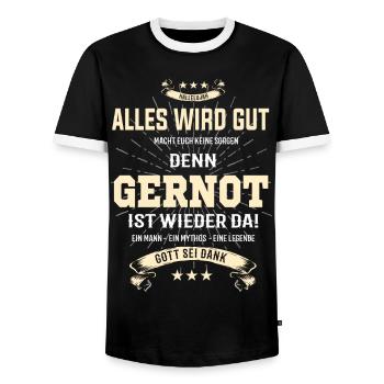 Everything's going to be alright, because Gernot Ist da Outfit - Men's Ringer Shirt - black/white - Front - AI Model Female 172 light (172cm) & AI Model Male 178 light (178cm)