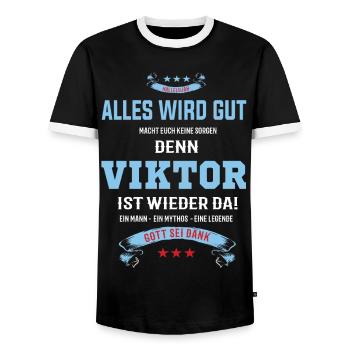 Everything's going to be alright, because Viktor Is there Outfit - Men's Ringer Shirt - black/white - Front - AI Model Female 172 light (172cm) & AI Model Male 178 light (178cm)