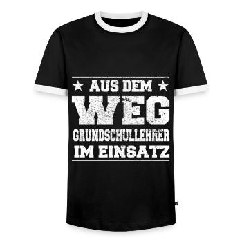 Professeur d’école primaire en design d’action - T-shirt contrasté Homme - noir/blanc - Devant - AI Model Female 172 light (172cm) & AI Model Male 178 light (178cm)
