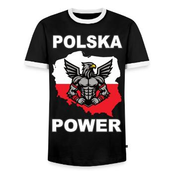 Polska Power, Cool Poland Design with White Eagle - Men's Ringer Shirt - black/white - Front - AI Model Female 172 light (172cm) & AI Model Male 178 light (178cm)