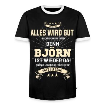 Everything's going to be alright, because Björn Ist da Outfit - Men's Ringer Shirt - black/white - Front - AI Model Female 172 light (172cm) & AI Model Male 178 light (178cm)