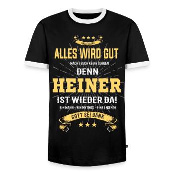 Alles wird gut denn Heiner Ist da Outfit - Männer Kontrast-T-Shirt - Schwarz/Weiß - Vorne - AI Model Female 172 light (172cm) & AI Model Male 178 light (178cm)