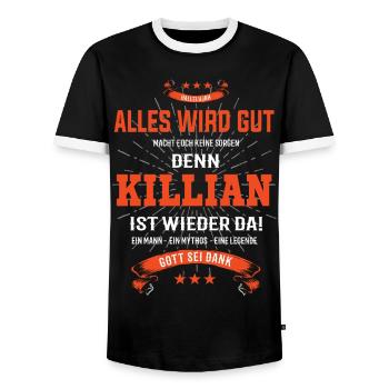 Tout va bien se passer, parce que la tenue de Killian est là - T-shirt contrasté Homme - noir/blanc - Devant - AI Model Female 172 light (172cm) & AI Model Male 178 light (178cm)
