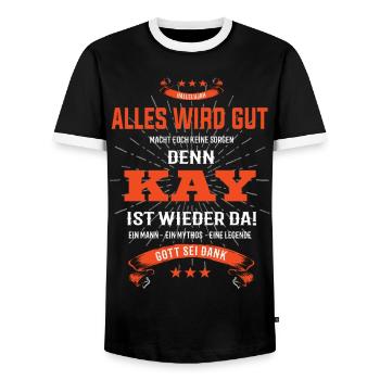 Alles wird gut denn Kay Ist da Outfit - Männer Kontrast-T-Shirt - Schwarz/Weiß - Vorne - AI Model Female 172 light (172cm) & AI Model Male 178 light (178cm)