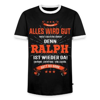 Everything's going to be alright, because Ralph Is there Outfit - Men's Ringer Shirt - black/white - Front - AI Model Female 172 light (172cm) & AI Model Male 178 light (178cm)