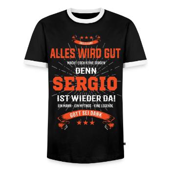 Everything's going to be alright because Sergio Is there Outfit - Men's Ringer Shirt - black/white - Front - AI Model Female 172 light (172cm) & AI Model Male 178 light (178cm)