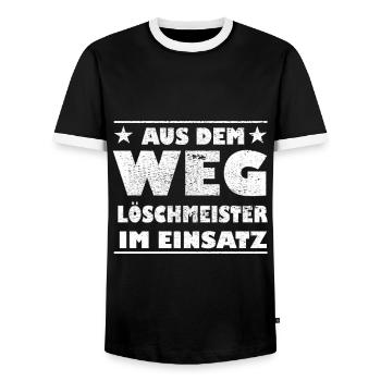 Out of the Way Fire Marshal in Action Design - Men's Ringer Shirt - black/white - Front - AI Model Female 172 light (172cm) & AI Model Male 178 light (178cm)