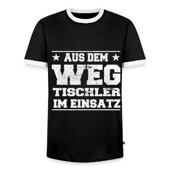 Aus dem Weg Tischler im Einsatz Design - Männer Kontrast-T-Shirt - Schwarz/Weiß - Vorne - AI Model Female 172 light (172cm) & AI Model Male 178 light (178cm)