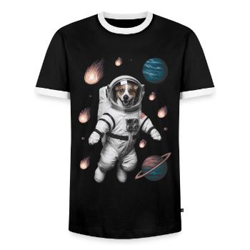 Abenteuer Weltraum Hund - Männer Kontrast-T-Shirt - Schwarz/Weiß - Vorne - AI Model Female 172 light (172cm) & AI Model Male 178 light (178cm)