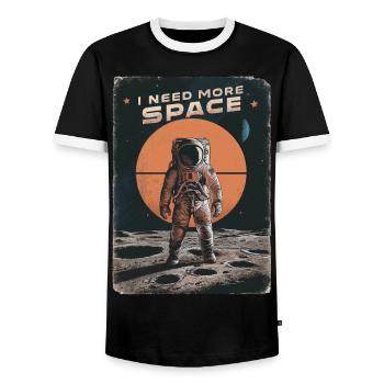 I Need More Space Astronaut Motif - Men's Ringer Shirt - black/white - Front - AI Model Female 172 light (172cm) & AI Model Male 178 light (178cm)