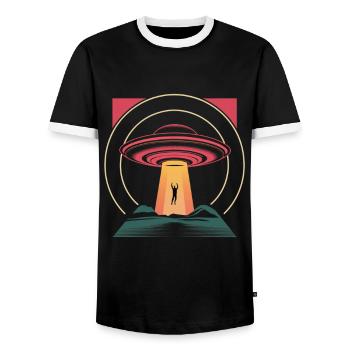UFO hijacking in mysterious night - Men's Ringer Shirt - black/white - Front - AI Model Female 172 light (172cm) & AI Model Male 178 light (178cm)