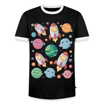 Kinder Weltraum Abenteuer Mit Lustigen Planeten - Männer Kontrast-T-Shirt - Schwarz/Weiß - Vorne - AI Model Female 172 light (172cm) & AI Model Male 178 light (178cm)