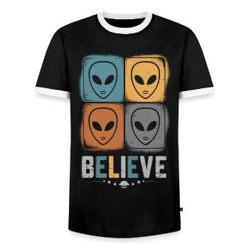 Croyance en l’espace incompréhensible - T-shirt contrasté Homme - noir/blanc - Devant - AI Model Female 172 light (172cm) & AI Model Male 178 light (178cm)