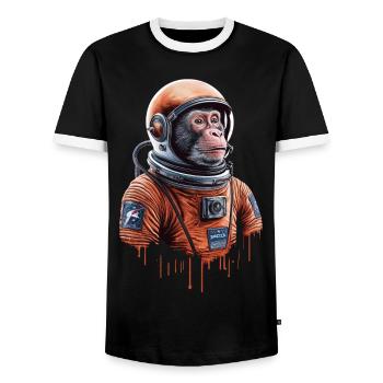 Space Adventure with an Astronaut Monkey - Men's Ringer Shirt - black/white - Front - AI Model Female 172 light (172cm) & AI Model Male 178 light (178cm)