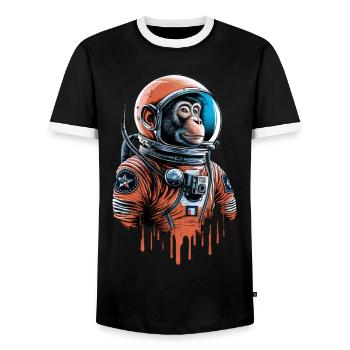 Weltraumaffe Erkundet Das Universum - Männer Kontrast-T-Shirt - Schwarz/Weiß - Vorne - AI Model Female 172 light (172cm) & AI Model Male 178 light (178cm)