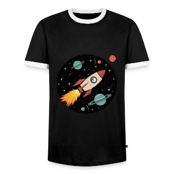 Discover the Infinite Space Adventure - Men's Ringer Shirt - black/white - Front - AI Model Female 172 light (172cm) & AI Model Male 178 light (178cm)