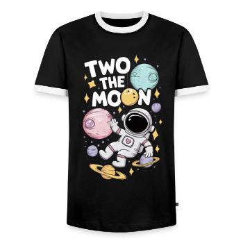 Two To The Moon Space Adventure - Men's Ringer Shirt - black/white - Front - AI Model Female 172 light (172cm) & AI Model Male 178 light (178cm)