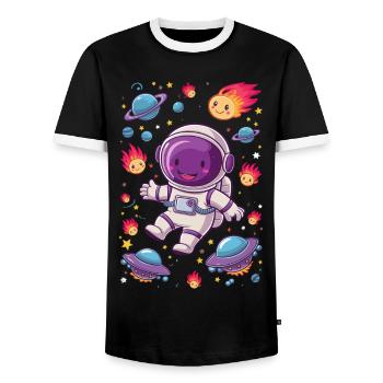 Aventure spatiale avec un astronaute drôle - T-shirt contrasté Homme - noir/blanc - Devant - AI Model Female 172 light (172cm) & AI Model Male 178 light (178cm)