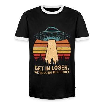 Explore Space - Pack The Stuff, We - Men's Ringer Shirt - black/white - Front - AI Model Female 172 light (172cm) & AI Model Male 178 light (178cm)