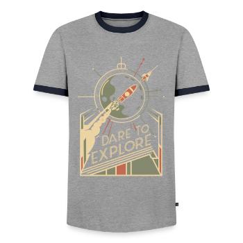 Wage Dich Ins Unbekannte Zu Erforschen - Männer Kontrast-T-Shirt - Grau/Navy  - Vorne - AI Model Female 172 light (172cm) & AI Model Male 178 light (178cm)