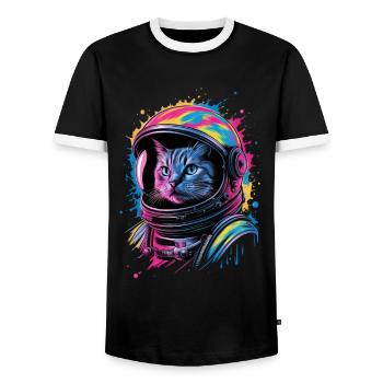 Space cat with colorful helmet - Men's Ringer Shirt - black/white - Front - AI Model Female 172 light (172cm) & AI Model Male 178 light (178cm)