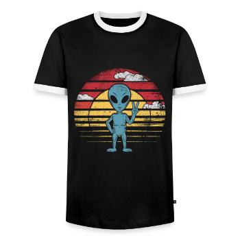 Außerirdischer Friedensgruß Retro Sonnenuntergang - Männer Kontrast-T-Shirt - Schwarz/Weiß - Vorne - AI Model Female 172 light (172cm) & AI Model Male 178 light (178cm)