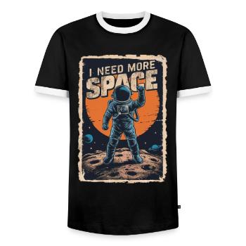 I Need More Space Adventure - Men's Ringer Shirt - black/white - Front - AI Model Female 172 light (172cm) & AI Model Male 178 light (178cm)