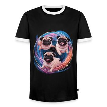 Aventure du carlin de l’espace - Galactic Friends - T-shirt contrasté Homme - noir/blanc - Devant - AI Model Female 172 light (172cm) & AI Model Male 178 light (178cm)