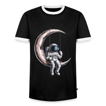 Mondschaukel Astronaut Abenteuer - Männer Kontrast-T-Shirt - Schwarz/Weiß - Vorne - AI Model Female 172 light (172cm) & AI Model Male 178 light (178cm)