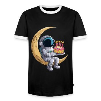 Astronaut on the moon with cake - Men's Ringer Shirt - black/white - Front - AI Model Female 172 light (172cm) & AI Model Male 178 light (178cm)