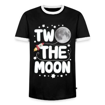 Zum 2. Geburtstag Ab Ins All – Zwei Zum Mond - Männer Kontrast-T-Shirt - Schwarz/Weiß - Vorne - AI Model Female 172 light (172cm) & AI Model Male 178 light (178cm)