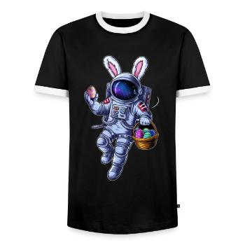 Space Easter Bunny and Egg Hunt - Men's Ringer Shirt - black/white - Front - AI Model Female 172 light (172cm) & AI Model Male 178 light (178cm)