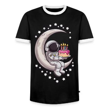 Astronaut celebrates on the moon - Men's Ringer Shirt - black/white - Front - AI Model Female 172 light (172cm) & AI Model Male 178 light (178cm)