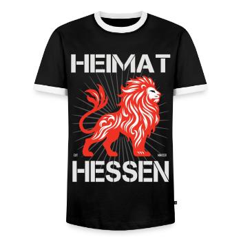 Home Hesse, Design with the Hessian Lions - Men's Ringer Shirt - black/white - Front - AI Model Female 172 light (172cm) & AI Model Male 178 light (178cm)