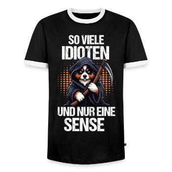 So Viele Idioten Australian Shepherd Aussie hund - Männer Kontrast-T-Shirt - Schwarz/Weiß - Vorne - AI Model Female 172 light (172cm) & AI Model Male 178 light (178cm)