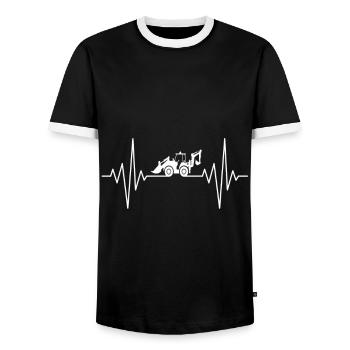 my heart sleeps for backhoe loader design - Men's Ringer Shirt - black/white - Front - AI Model Female 172 light (172cm) & AI Model Male 178 light (178cm)