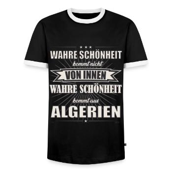 True beauty comes from Algeria design - Men's Ringer Shirt - black/white - Front - AI Model Female 172 light (172cm) & AI Model Male 178 light (178cm)