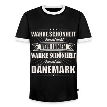 True beauty comes from Denmark Design - Men's Ringer Shirt - black/white - Front - AI Model Female 172 light (172cm) & AI Model Male 178 light (178cm)