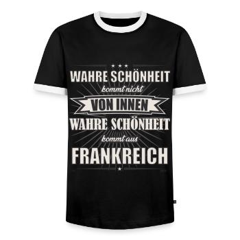 La vraie beauté vient de France Design - T-shirt contrasté Homme - noir/blanc - Devant - AI Model Female 172 light (172cm) & AI Model Male 178 light (178cm)