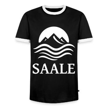cool Saale river design for the river fan - Men's Ringer Shirt - black/white - Front - AI Model Female 172 light (172cm) & AI Model Male 178 light (178cm)