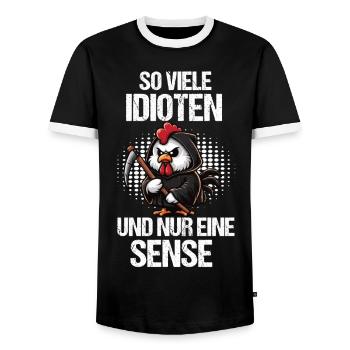So Viele Idioten Huhn Hühner Hühnerstall hahn - Männer Kontrast-T-Shirt - Schwarz/Weiß - Vorne - AI Model Female 172 light (172cm) & AI Model Male 178 light (178cm)