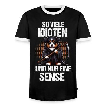 So Viele Idioten Australian Shepherd Aussie hund - Männer Kontrast-T-Shirt - Schwarz/Weiß - Vorne - AI Model Female 172 light (172cm) & AI Model Male 178 light (178cm)