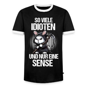 So Viele Idioten Kaninchen Hase Hasen langohr - Männer Kontrast-T-Shirt - Schwarz/Weiß - Vorne - AI Model Female 172 light (172cm) & AI Model Male 178 light (178cm)