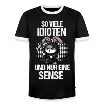 So Viele Idioten Kaninchen Hase Hasen langohr - Männer Kontrast-T-Shirt - Schwarz/Weiß - Vorne - AI Model Female 172 light (172cm) & AI Model Male 178 light (178cm)