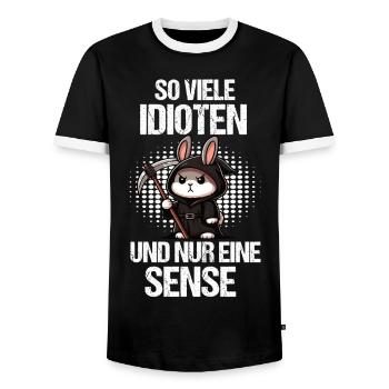So Viele Idioten Kaninchen Hase Hasen langohr - Männer Kontrast-T-Shirt - Schwarz/Weiß - Vorne - AI Model Female 172 light (172cm) & AI Model Male 178 light (178cm)
