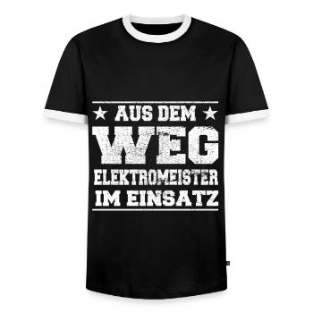 Out of the Way Master Electrician in Action Design - Men's Ringer Shirt - black/white - Front - AI Model Female 172 light (172cm) & AI Model Male 178 light (178cm)