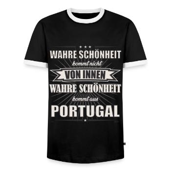 Wahre Schönheit kommt aus Portugal Design - Männer Kontrast-T-Shirt - Schwarz/Weiß - Vorne - AI Model Female 172 light (172cm) & AI Model Male 178 light (178cm)
